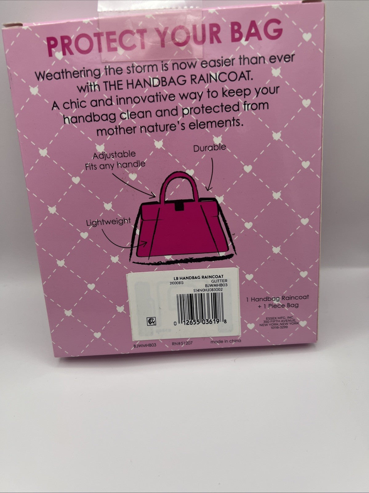 Betsey Johnson Handbag Raincoat Adjustable Purse Cover NIB Pink Heart