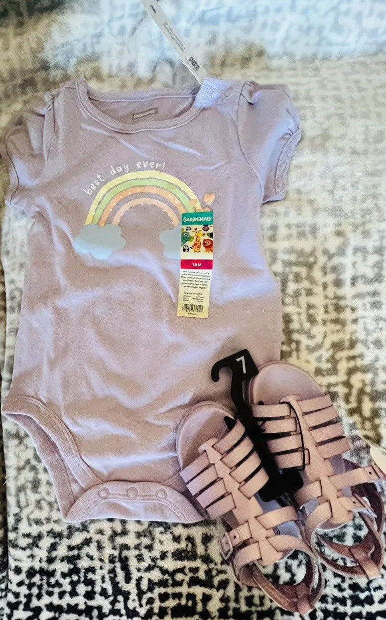Garanimals Baby Girls Cute Rainbow /Bodysuits Size18 M & Gladiator Sandals Size7