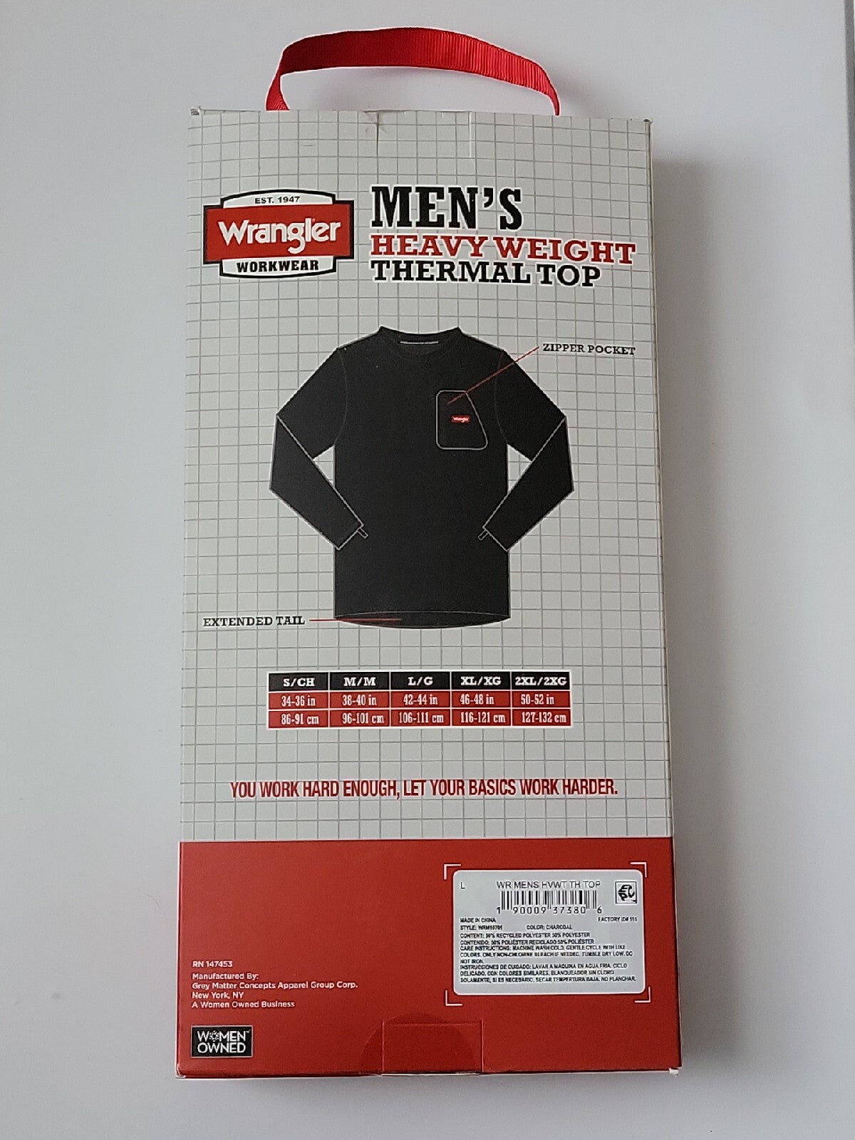 Wrangler Thermal Top Shirt Base Layer Long John Gray Waffle Polyester ~ Large