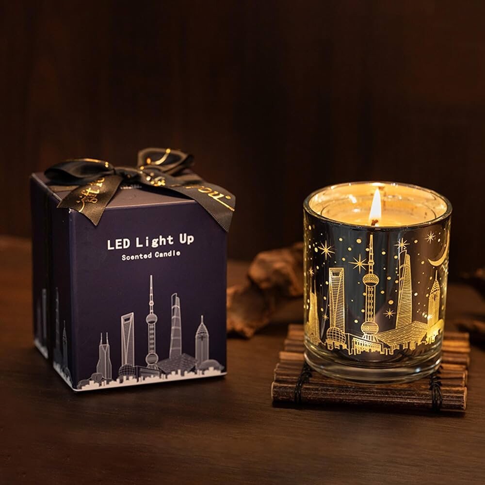 Light Sensitive LED Light Scented Candle, 4.9oz Home Scented Candle, Plated Cup