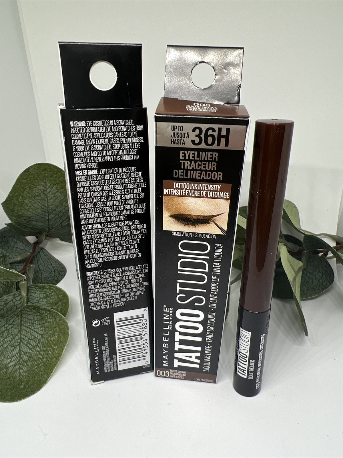Maybelline Tattoo Studio Liquid Ink Liner, Waterproof, Rustic Brown 36H Lot Of 2