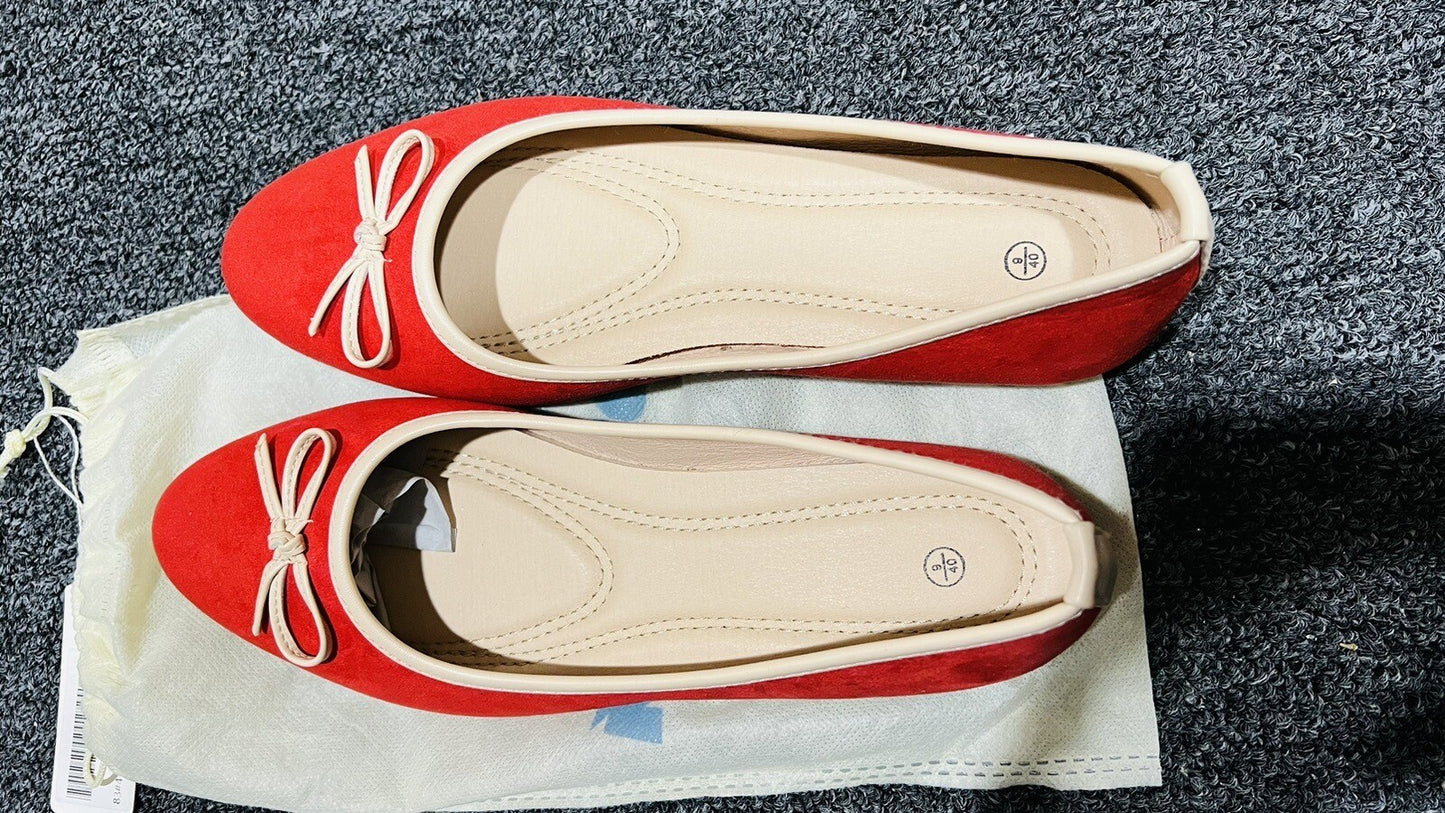 Women Red Shoes Size 9 Ballet/ Christmas/Slip On Red suede pumps New