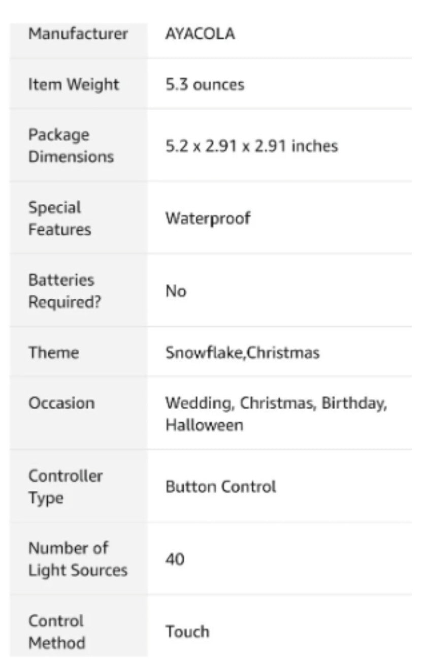 Christmas Decoration Lights, Snowflake Lights White 20ft 40 LED Battery Powered