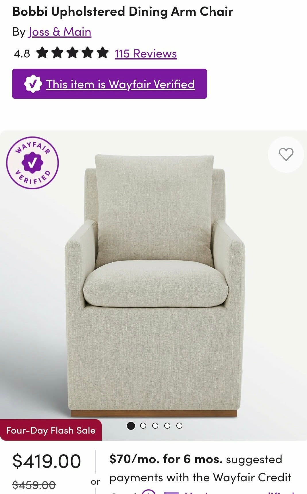 Bobbi Upholstered Dining Arm Chair