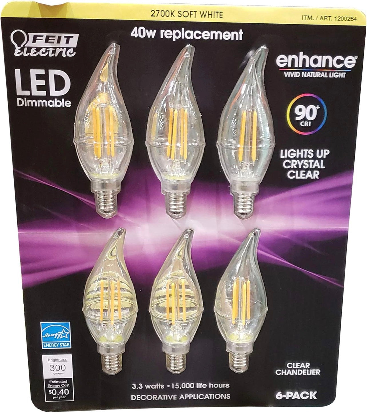 Feit Electric Led Chandelier Bulbs 40W 6 Pack Soft White, 6Count