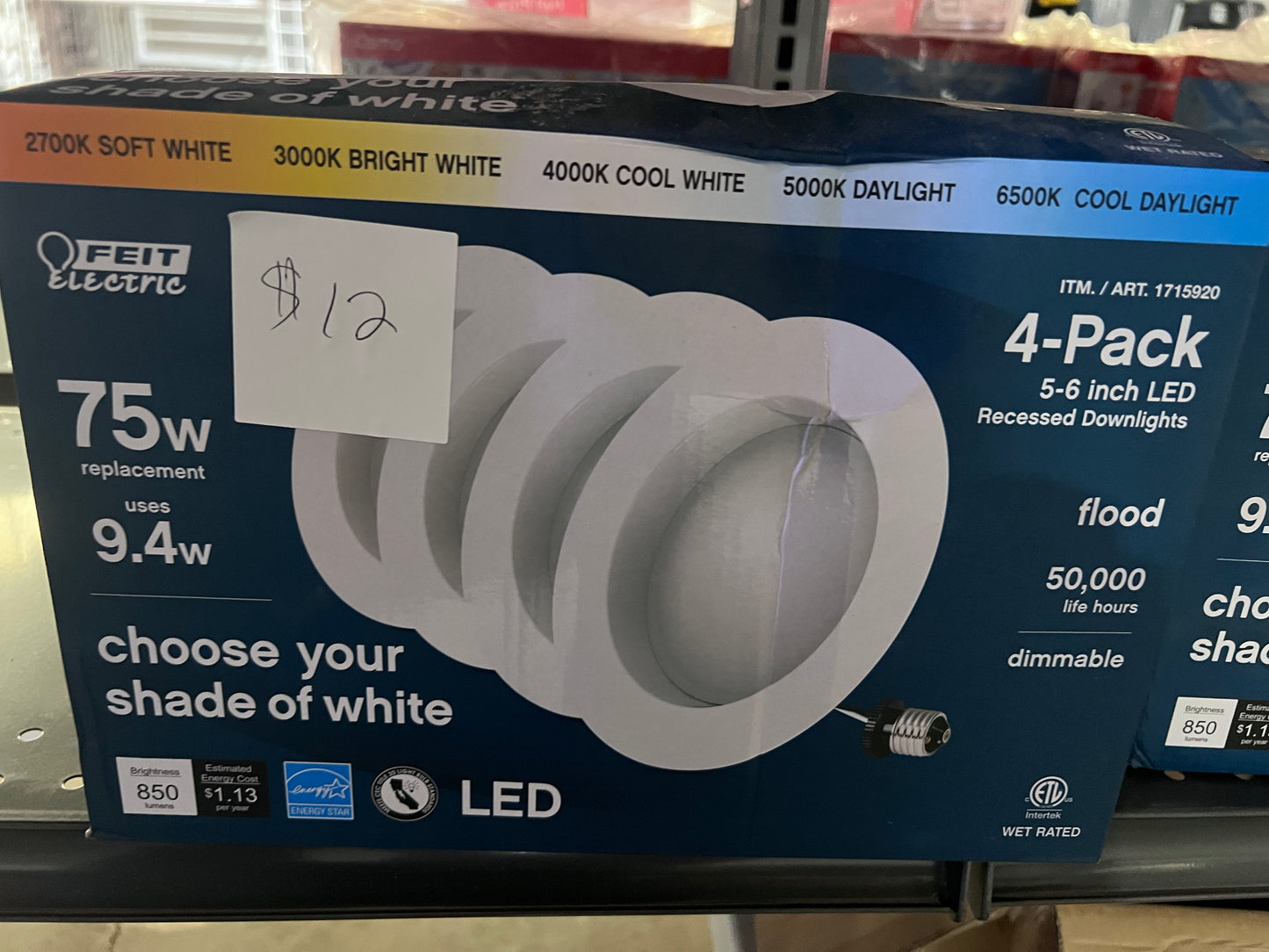 Feit 5/6 in. 925 Lumens Selectable 5CCT Dimmable Integrated LED Retrofit Recessed Light Baffle Trim, White 6-Pack