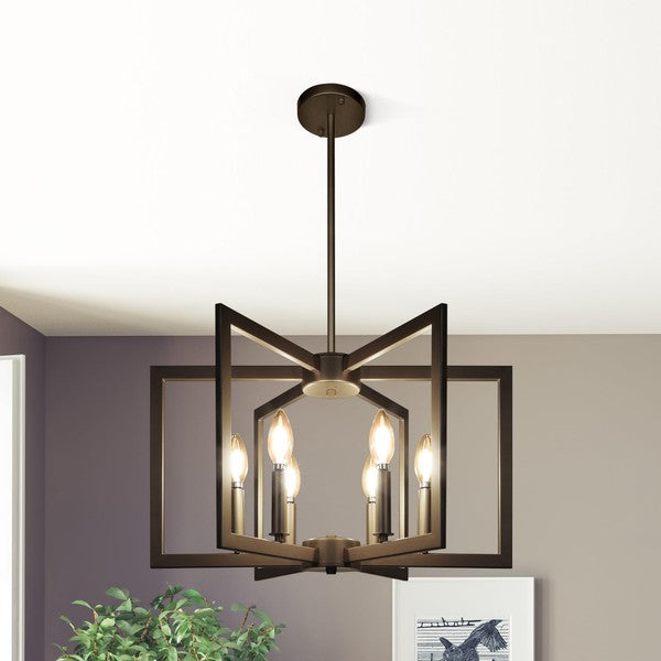 Klgxnrd 6-Light Modern Farmhouse Black Chandeliers for Entryway, Geometric Pendant Lights Kitchen Island, Hanging Industrial Metal Chandelier for Stairway Foyer MSRP