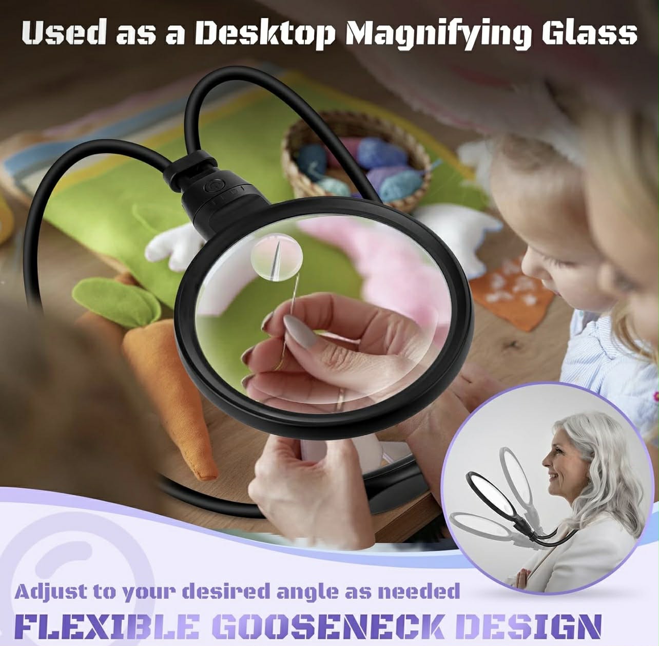 Neck Hanging Magnifier with Light Large Acrylic Lens Senior Friendly Magnifying Glass for Reading Sewing & Stitching