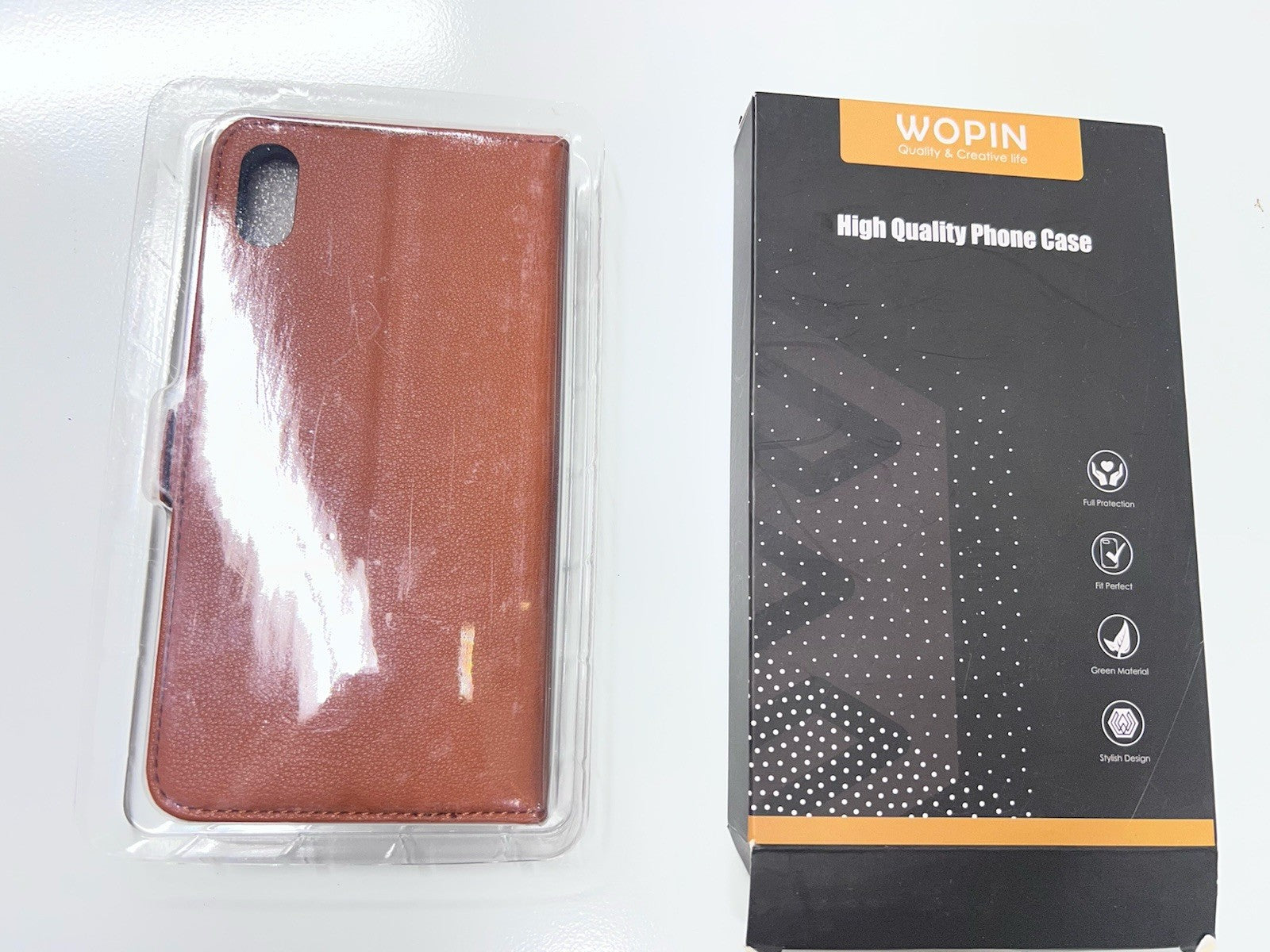 WOPIN Luxury Leather Flip Wallet Case For iPhone X Max (6.5") - Brown
