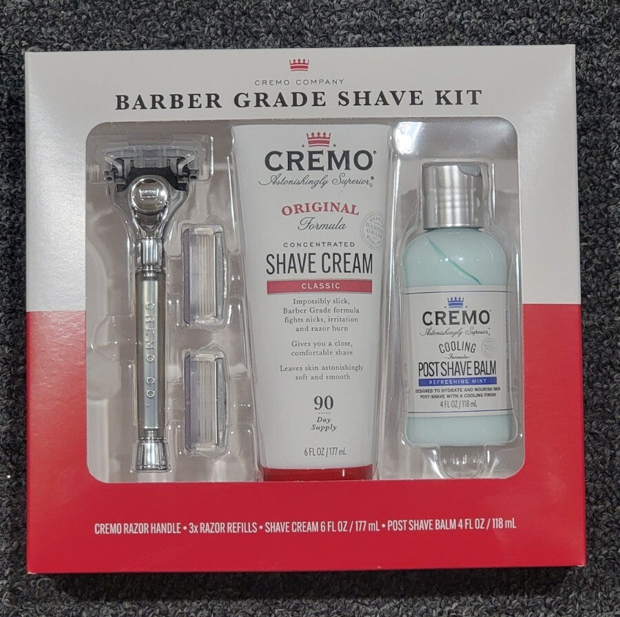 Cremo Barber Grade Shave Kit Gift Bundle Razor Cream After Shave & 3 Refills NEW