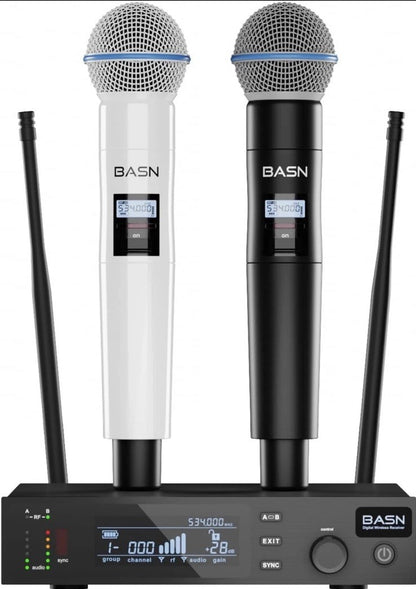 BASN UHF Dual Channel Wireless Microphone System, Handheld Mics for Stage