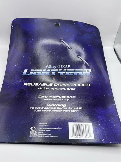 Disney Drink Pouch LIGHTYEAR 2 Pack Reusable Drink Pouch 10oz Black/Grey New