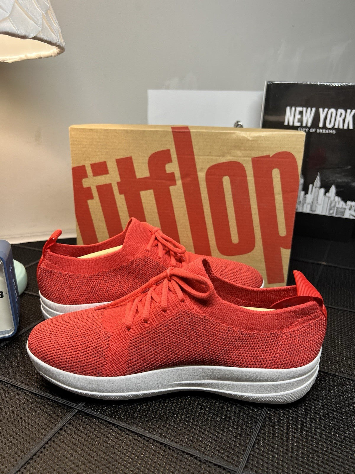 FitFlop Womens F-SPORTY UBERKNIT Athletic Sneakers Breathable Slip on NIN Red