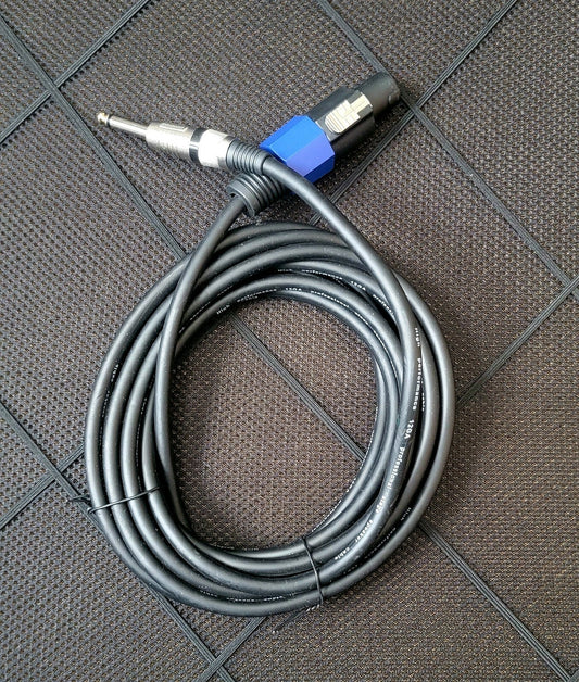 Professional Stage Speaker Cord Male Speakon 15ft, 1/4 Jack Male 12GA