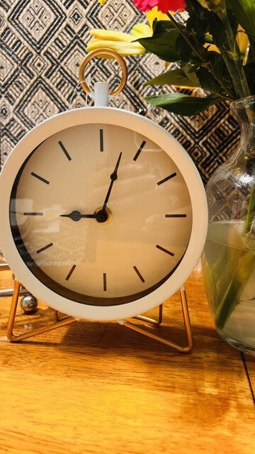 Retro Desk Clock,  Coppe and White 5.9x2.4x8.26 in NEW