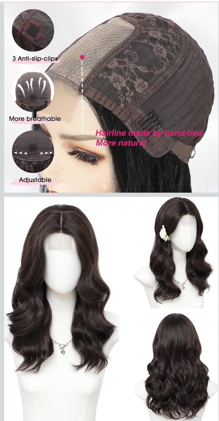 Black Wigs for Women 18 Inch Middle Part Medium Length Short Curly Wavy Wigs,...