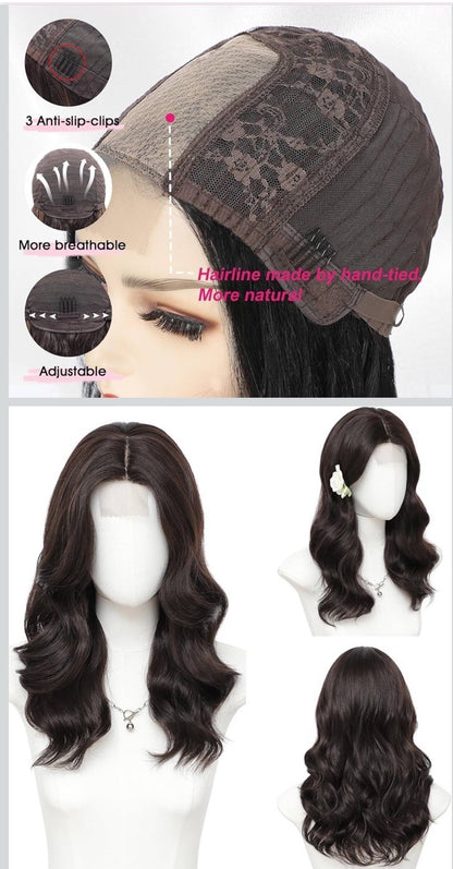 Black Wigs for Women 18 Inch Middle Part Medium Length Short Curly Wavy Wigs,...