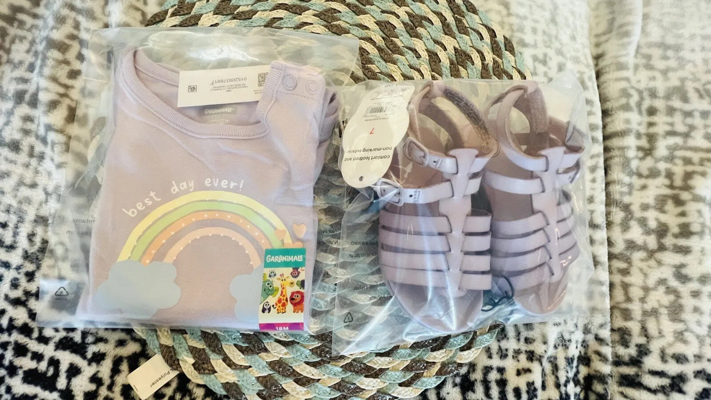 Garanimals Baby Girls Cute Rainbow /Bodysuits Size18 M & Gladiator Sandals Size7
