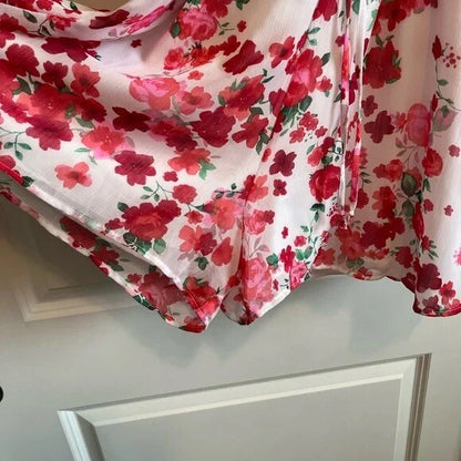 Trixxi Romper, Floral Pink and White, Ruched Bodice, Size M, Excellent Condition