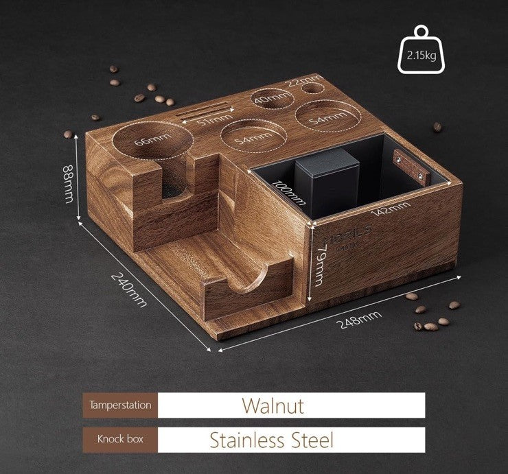 Morils Premium Walnut Espresso Knock Box 8 in 1 Espresso Organizer Box