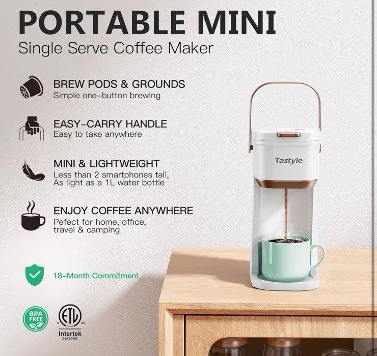 Single Serve One Cup Coffee Maker, for K Cups and Grounds, Mini Coffee Maker