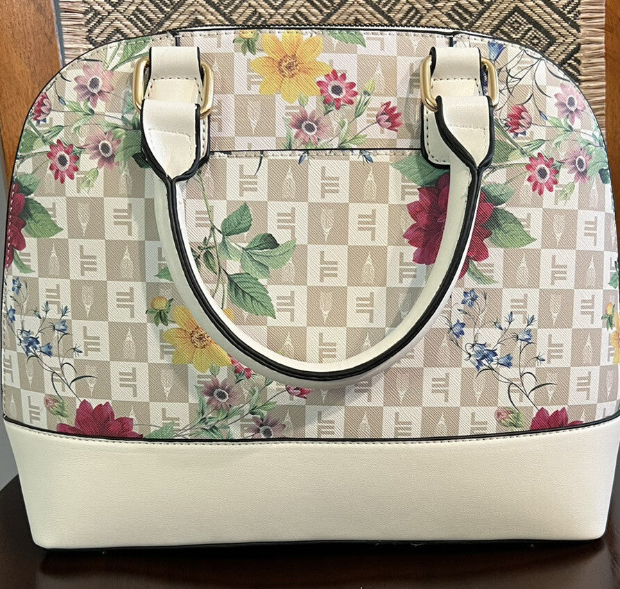 London Fog Women's Tulip Signature Satchel - White Floral  SRP $98