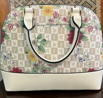 London Fog Women's Tulip Signature Satchel - White Floral  SRP $98