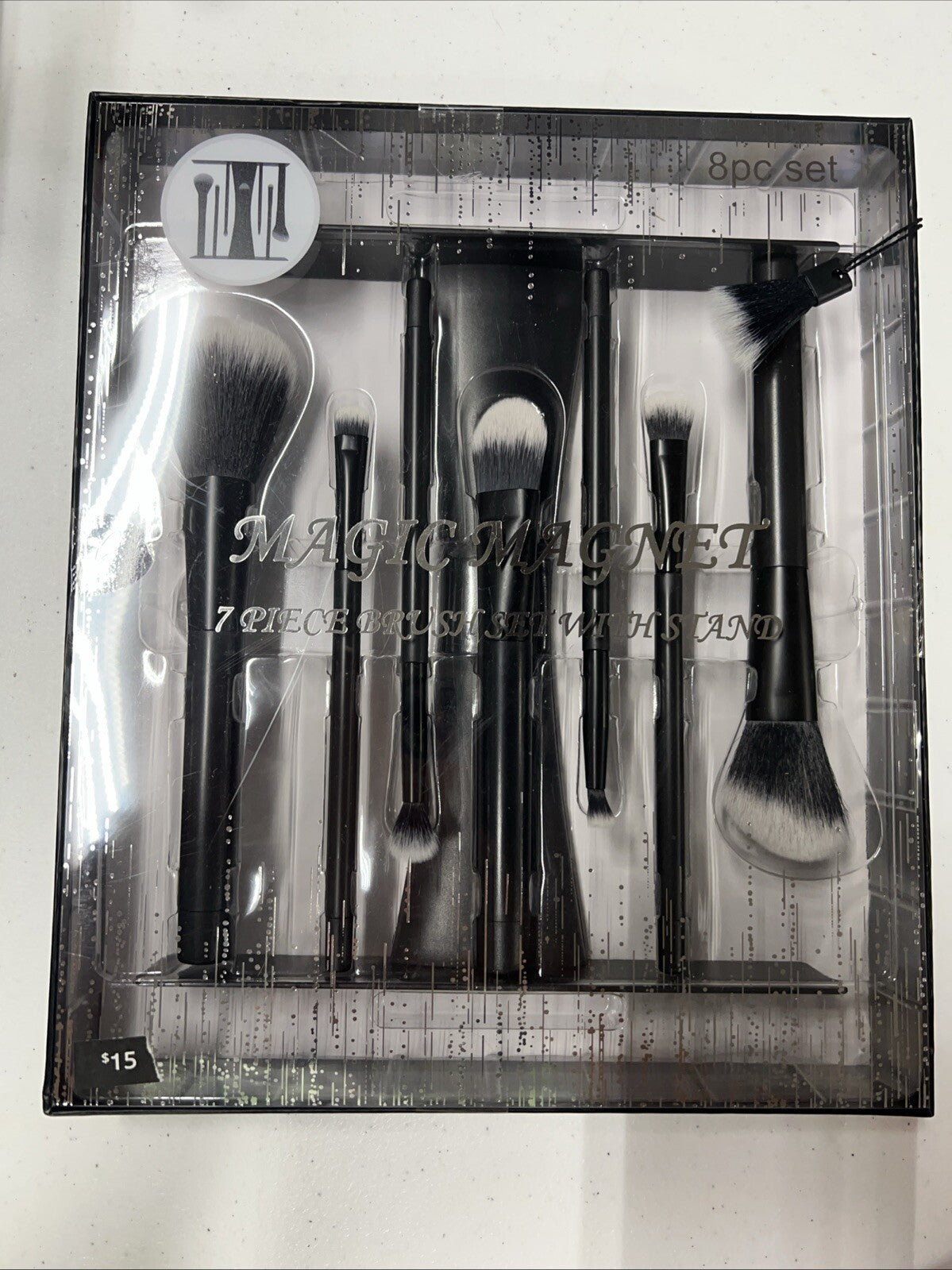 Premium Professional Cosmetic Magnet Brush Gift Set with Standing Holder, Black