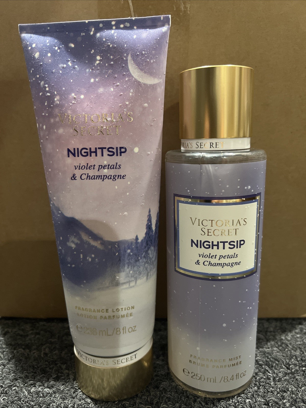 NIGHTSIP Violet Petals & Champagne Victoria’s Secret Fragrance Mist & Lotion 2pc
