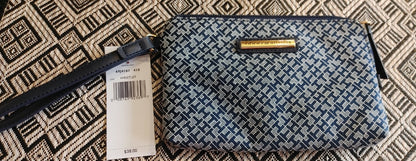 NWT Tommy Hilfiger Wristlet Blue Signature Jacquard Logo Size Small 7.5” X 5”