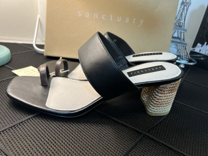 Sanctuary Womens Bold Black Mocha Leather Slip On Heels Shoes  9.5M New In Box