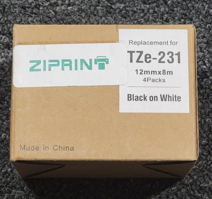 4PK TZE231 Black on White Label Tape for Brother P-Touch 12mmx8m