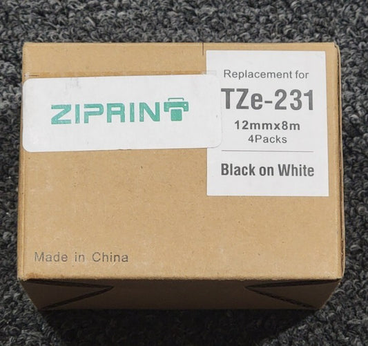 4PK TZE231 Black on White Label Tape for Brother P-Touch 12mmx8m