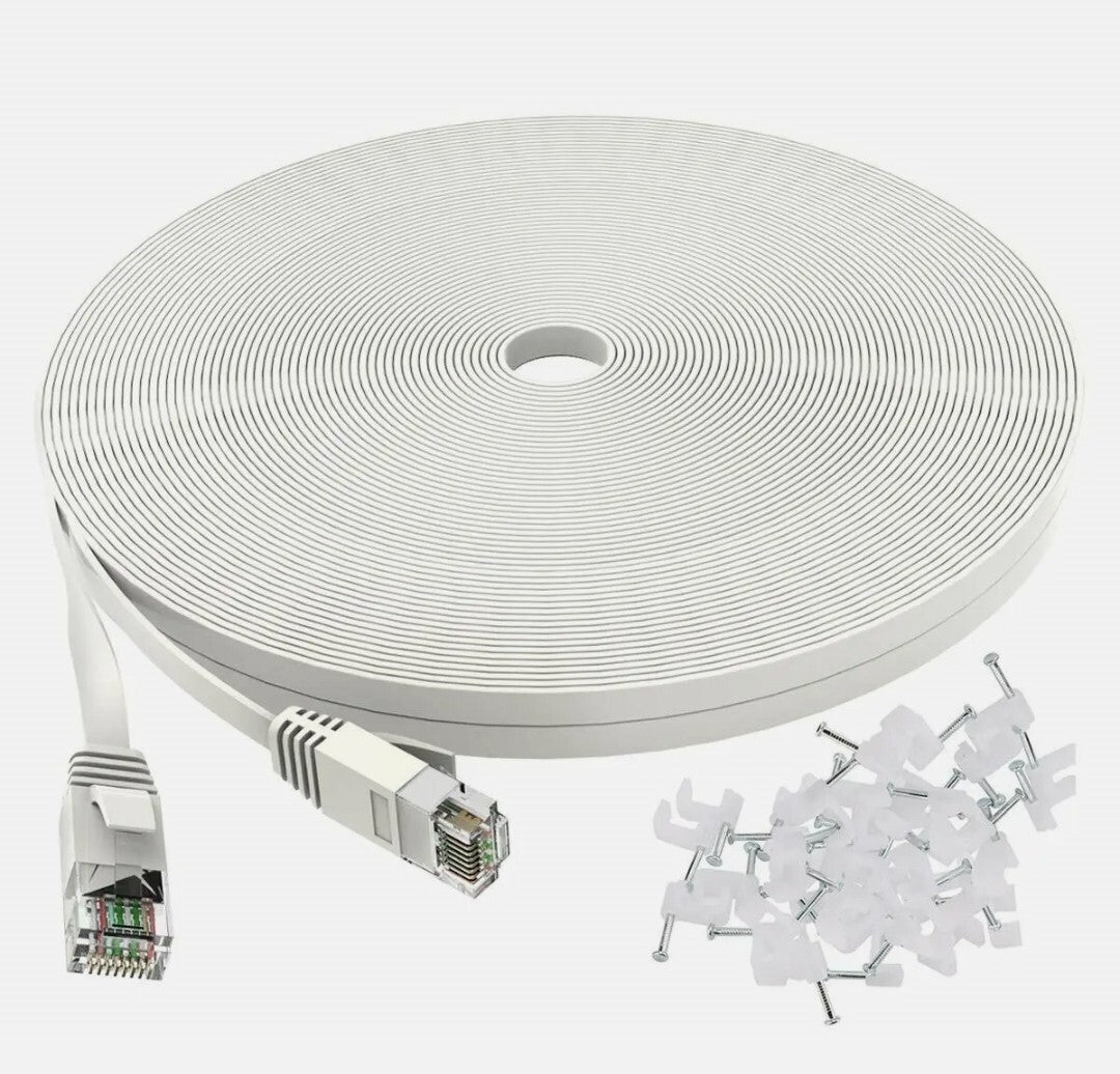 Ethernet Cable Cat6 Flat 50 feet White with Cable Clips,jadaol Network Cat 6 New