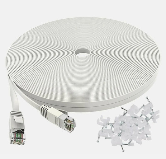 Ethernet Cable Cat6 Flat 50 feet White with Cable Clips,jadaol Network Cat 6 New