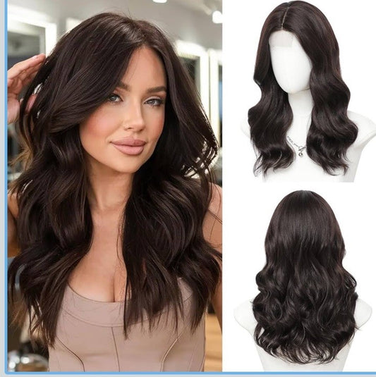 Black Wigs for Women 18 Inch Middle Part Medium Length Short Curly Wavy Wigs,...
