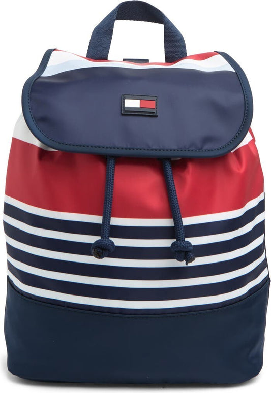 Tommy Hilfiger Women Navy Multi Stripe Portland Flap Nylon Backpack NWT 118$