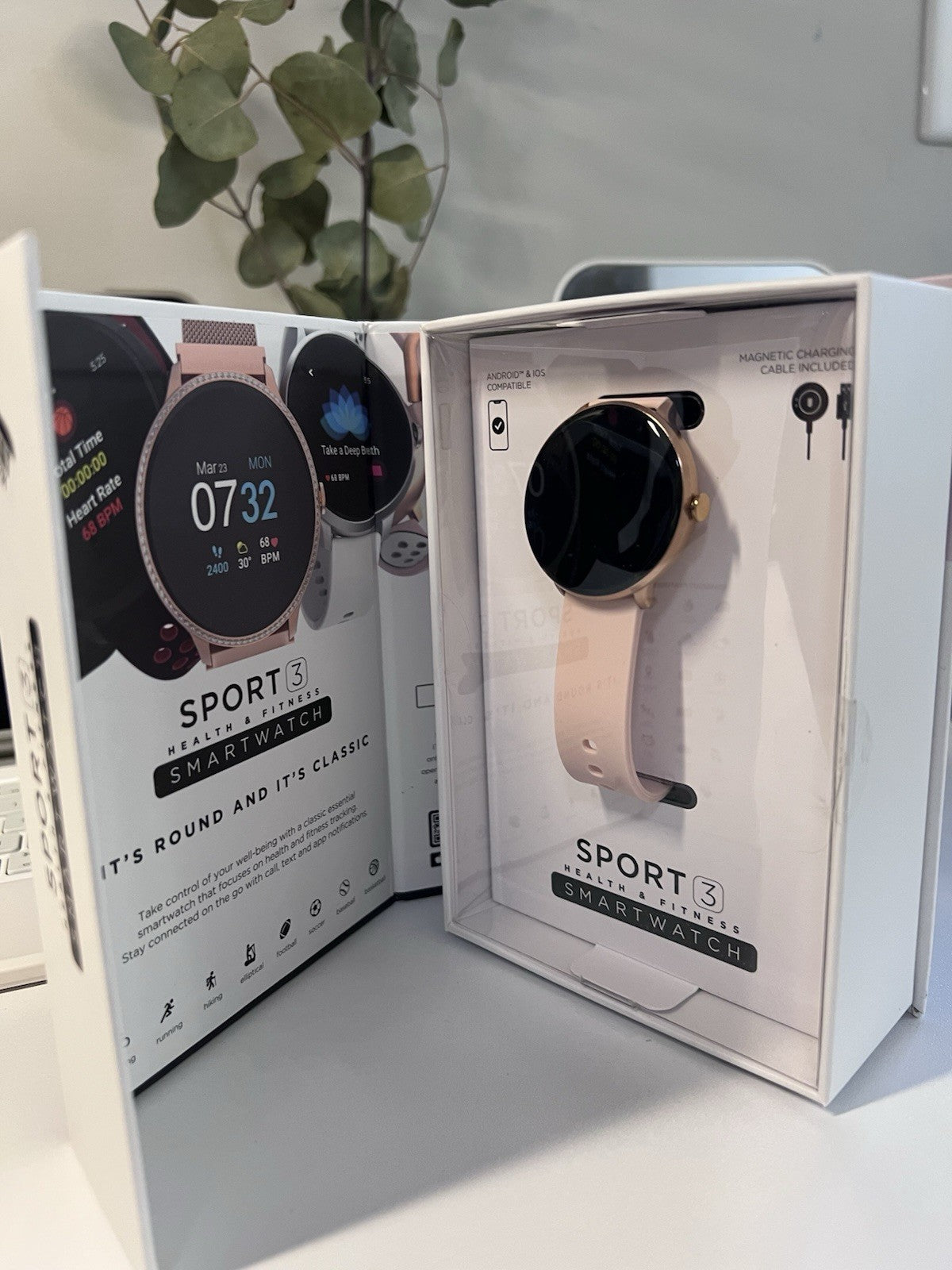 iTouch Sport 3 Smartwatch Fitness Tracker: Rose Gold Case Blush Strap (Openbox)