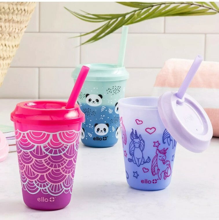 Ello Kids 12-Ounce Color Changing Tumblers with Lids & Straws 10 Pack New in Box
