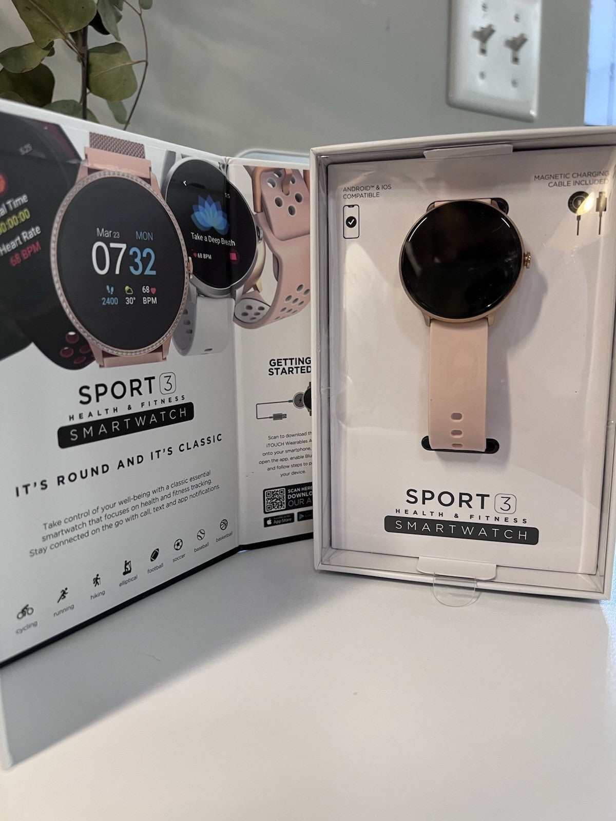 iTouch Sport 3 Smartwatch Fitness Tracker: Rose Gold Case Blush Strap (Openbox)