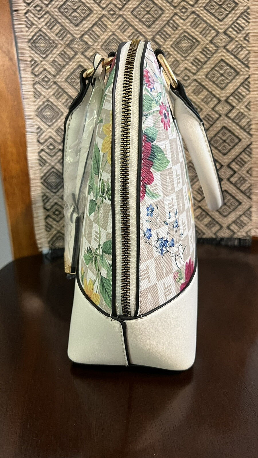 London Fog Women's Tulip Signature Satchel - White Floral  SRP $98