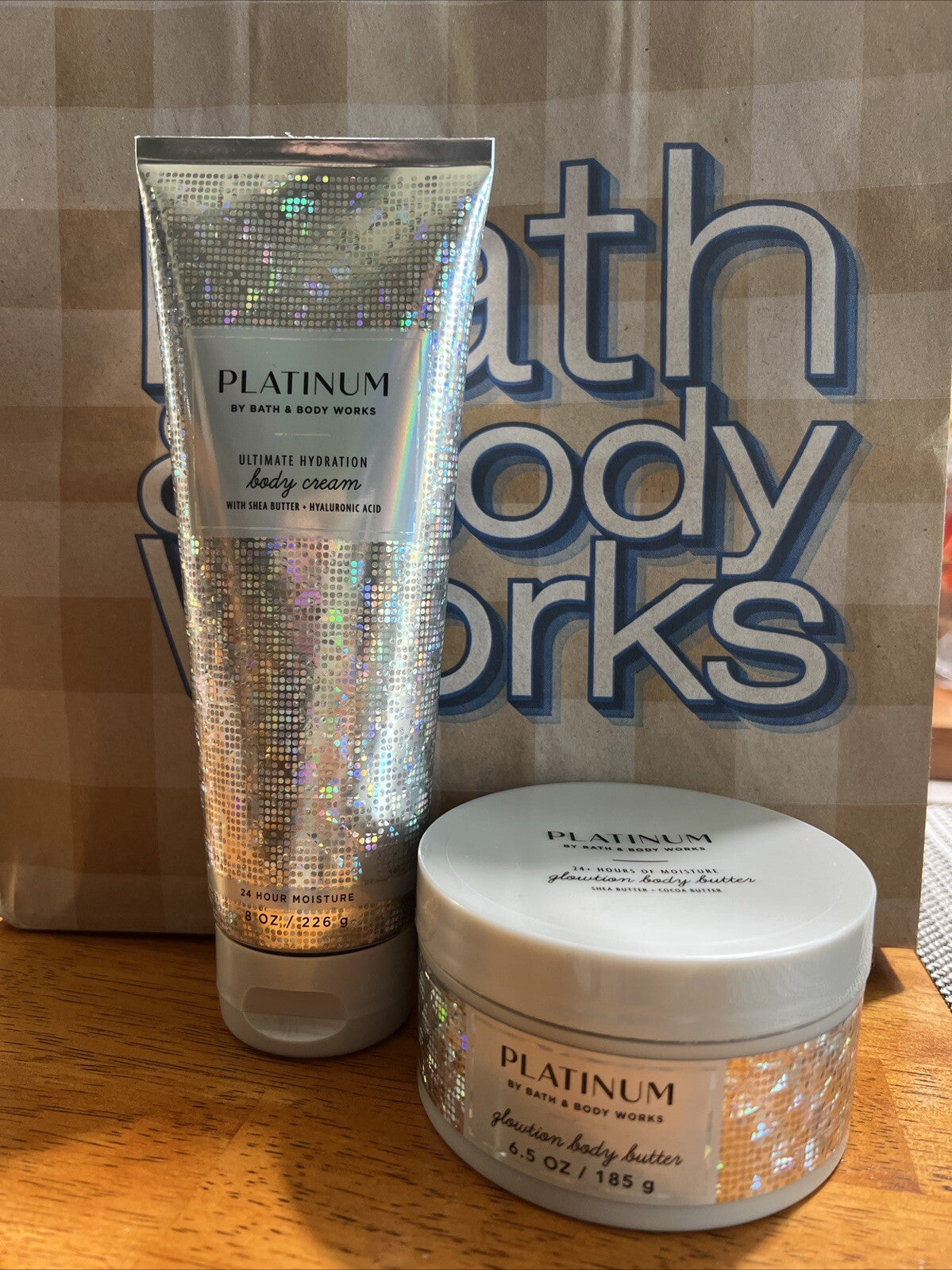 Bath & Body Works Platinum Body Cream + Glowtion Whipped Body Butter 2pc Set NEW