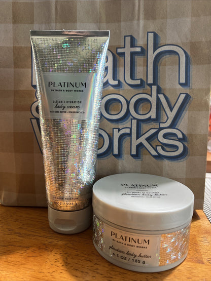 Bath & Body Works Platinum Body Cream + Glowtion Whipped Body Butter 2pc Set NEW