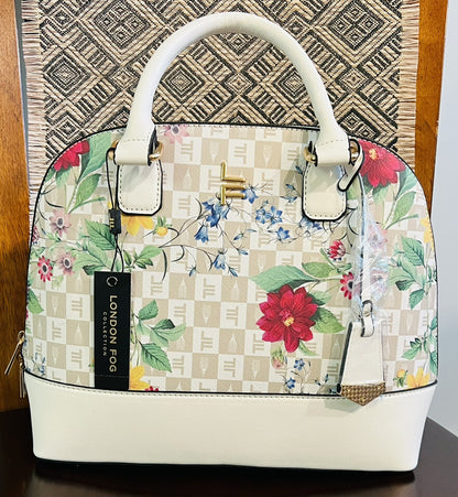 London Fog Women's Tulip Signature Satchel - White Floral  SRP $98