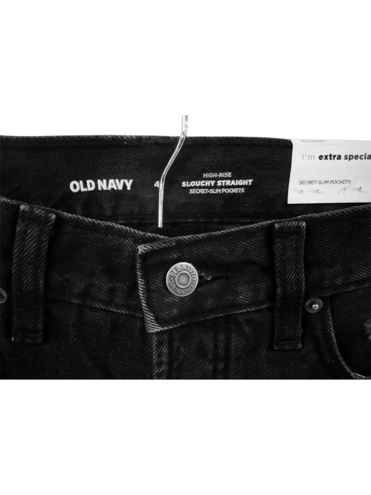 Old Navy Distressed Black Slouchy Straight High Rise Crop Jeans Size 4  NWT