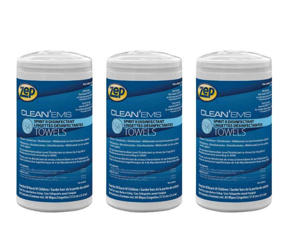 3 Pack-Zep Cleaning Towels, 7"x10" Wipe Spirit II Disinfectant Towels @40s