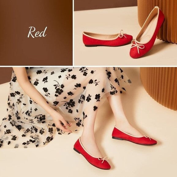 Women Red Shoes Size  9 Ballet/ Christmas/Slip On Red suede pumps New