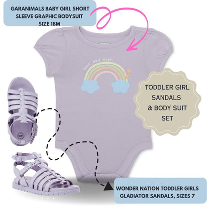 Garanimals Baby Girls Cute Rainbow /Bodysuits Size18 M & Gladiator Sandals Size7