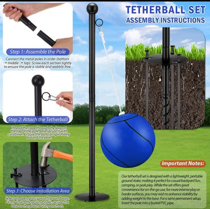 10 ft Tetherball Set with 2 Balls, Portable Replacement Tetherball Ball & Rope