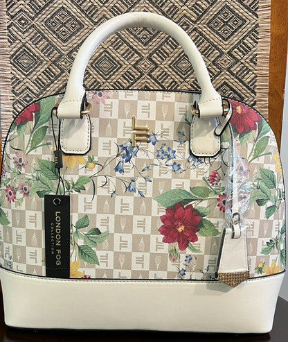 London Fog Women's Tulip Signature Satchel - White Floral  SRP $98